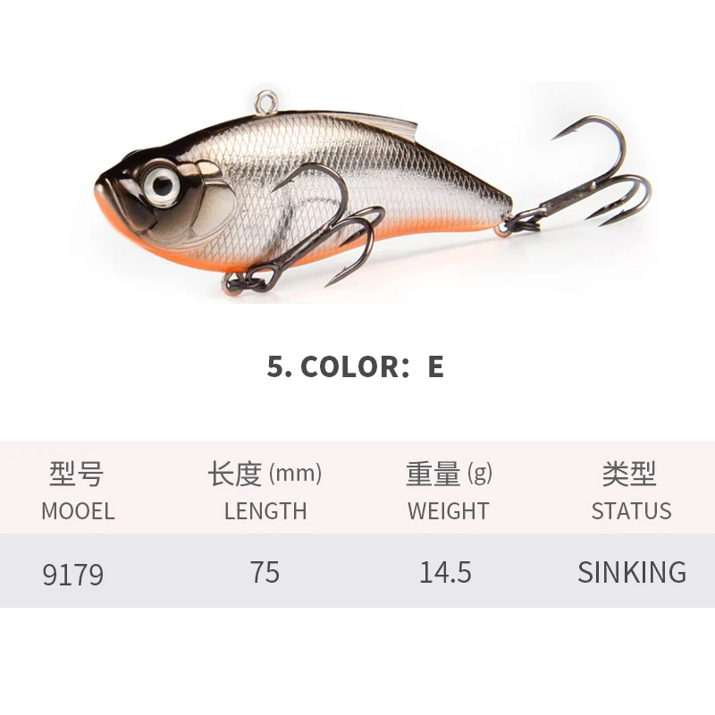 Mini Crankbait 75mm 14,5g – Señuelo de hundimiento con triple anzuelo vibratorio - imagen 5
