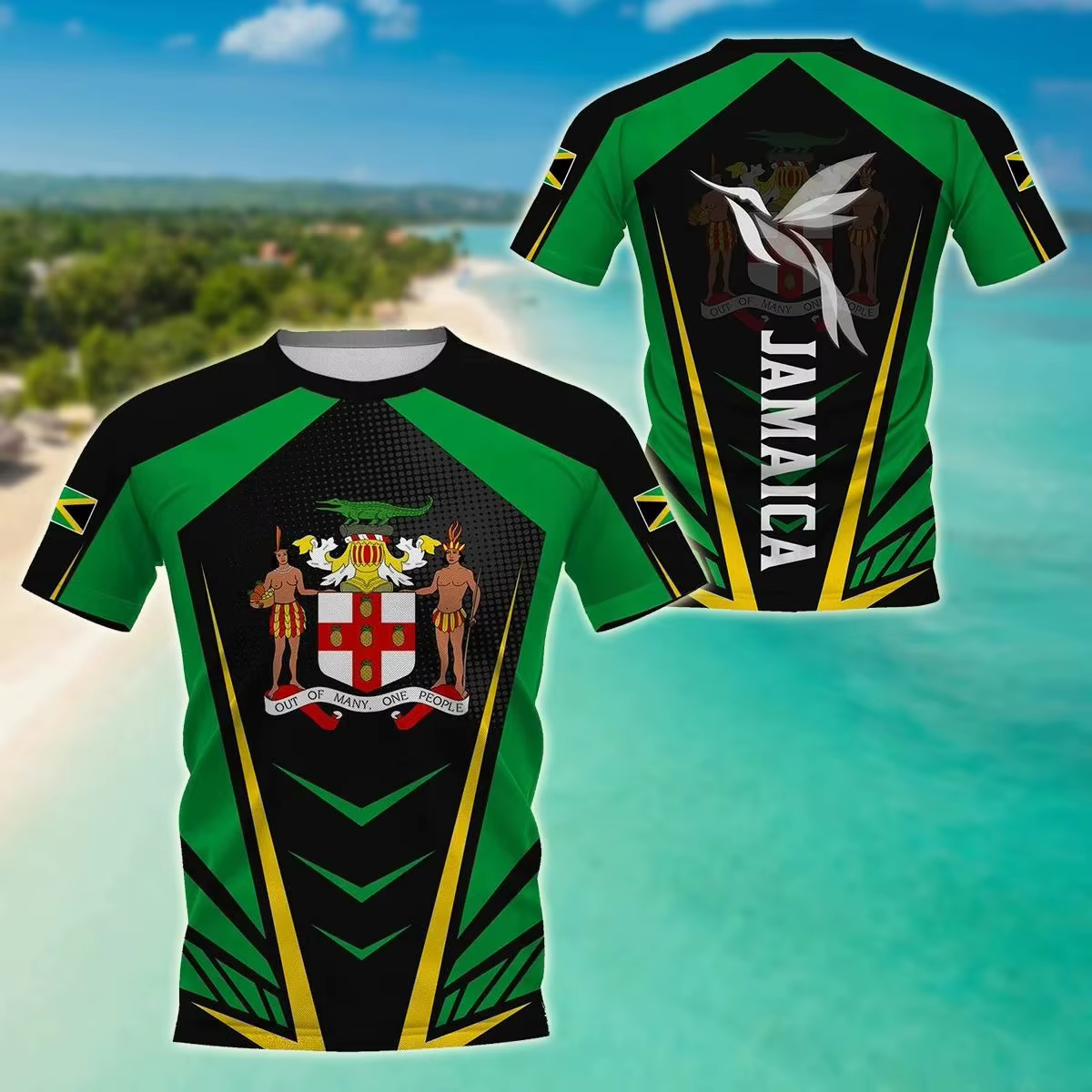 Camiseta PLstar Jamaica 3D Cráneo y Escudo – Unisex - imagen 2