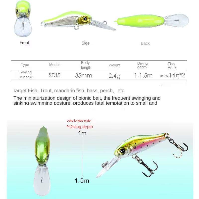 LETOYO Minnow 35mm 2,4g – Señuelo hundimiento para trucha y lubina - imagen 2