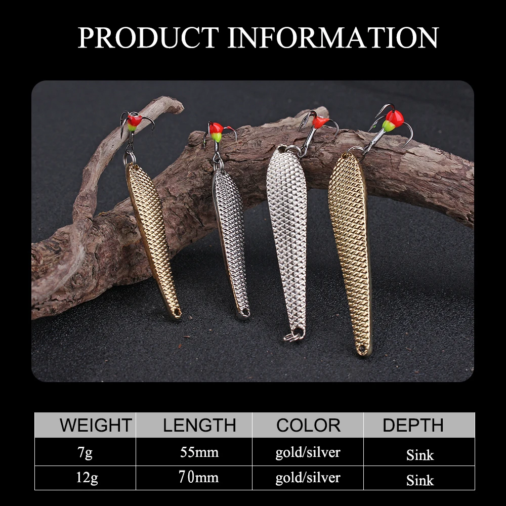 FTK Ice Fishing Spoon Metal Wobbler 55‑70 mm con anzuelo trío - imagen 4
