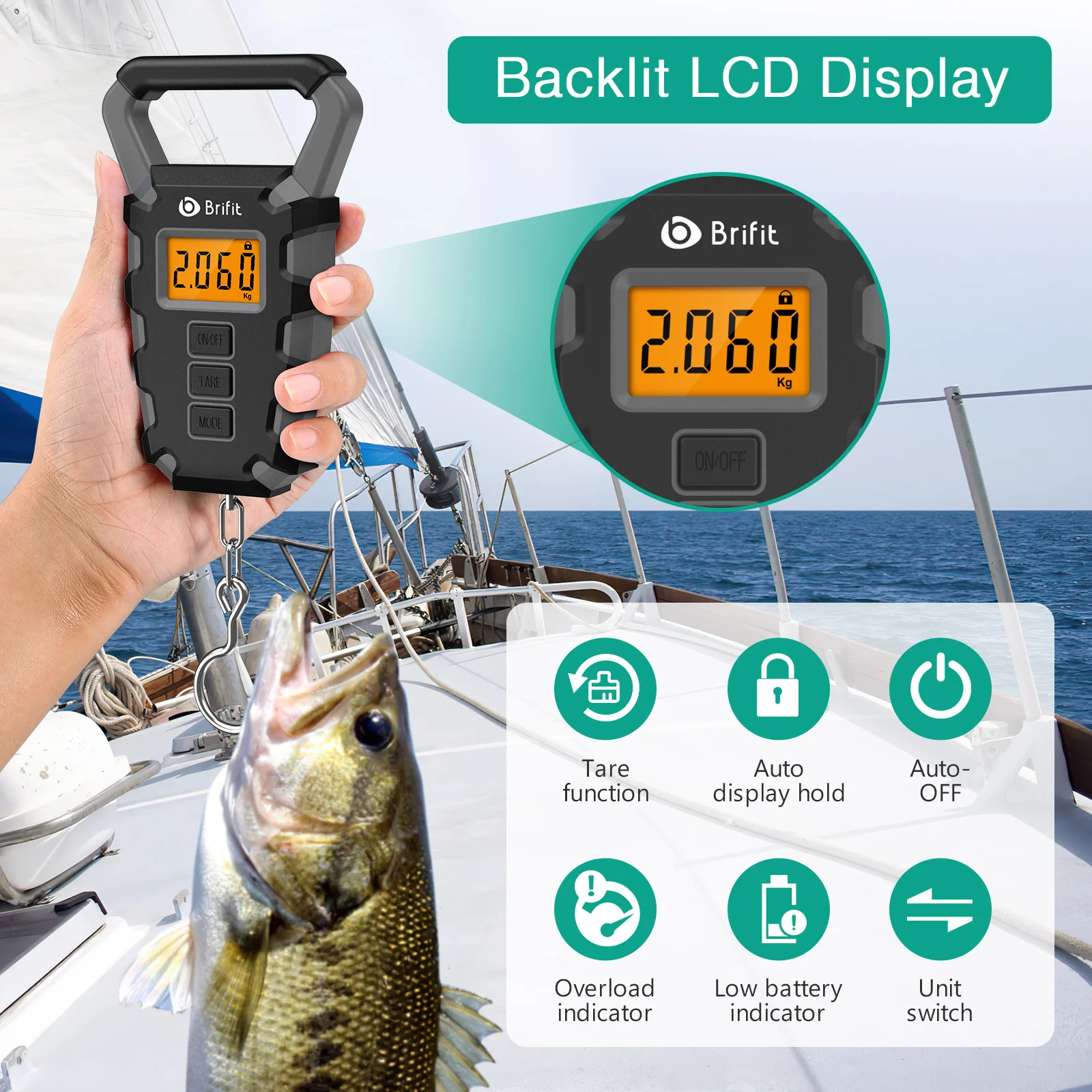 Báscula de pesca digital 50kg – Regla integrada y portátil - imagen 5