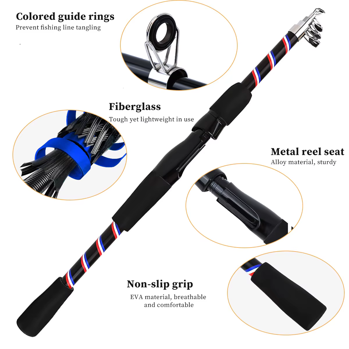 Combo caña telescópica carbono y carrete para pesca - imagen 3