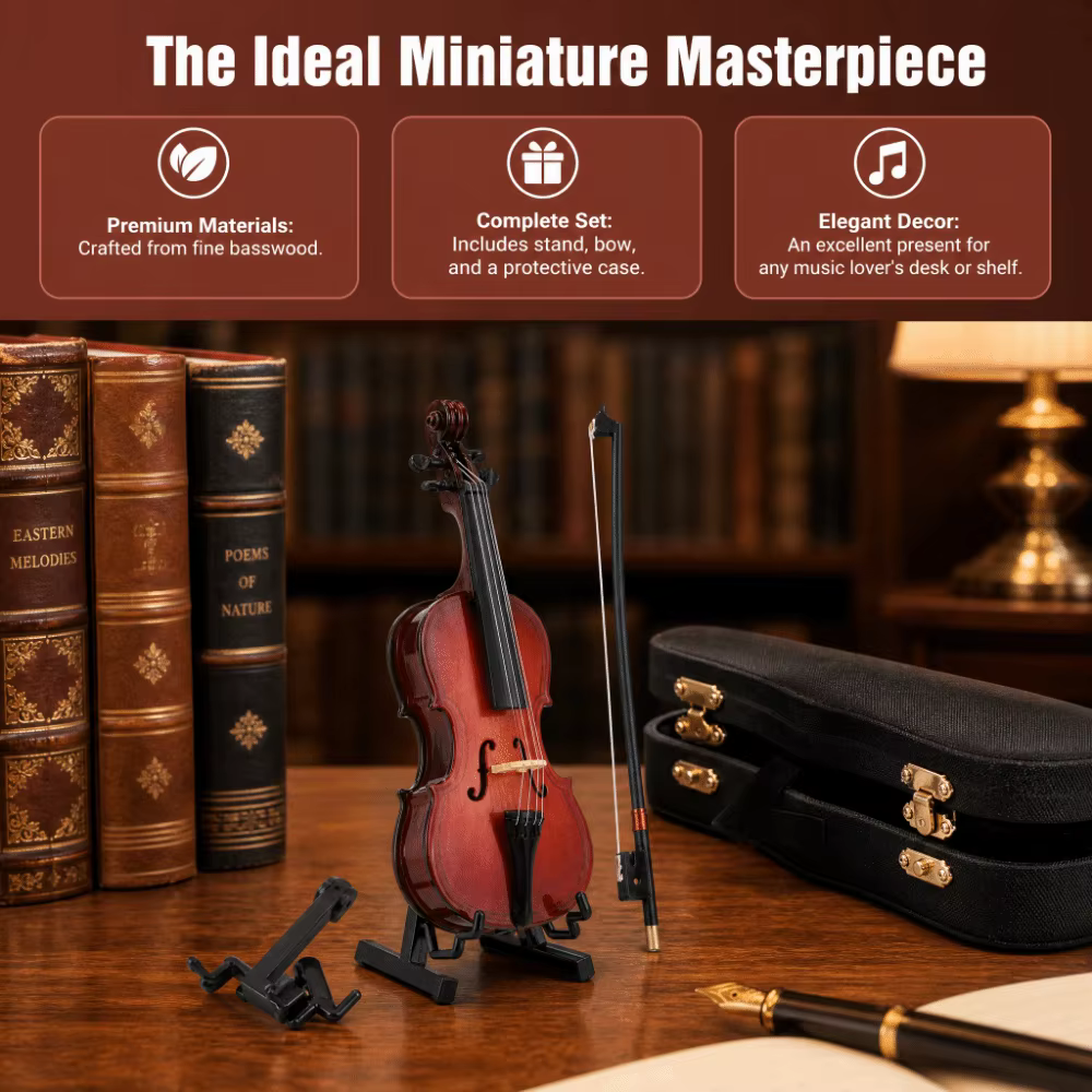 Violonchelo en miniatura de madera con estuche y soporte coleccionable - imagen 4