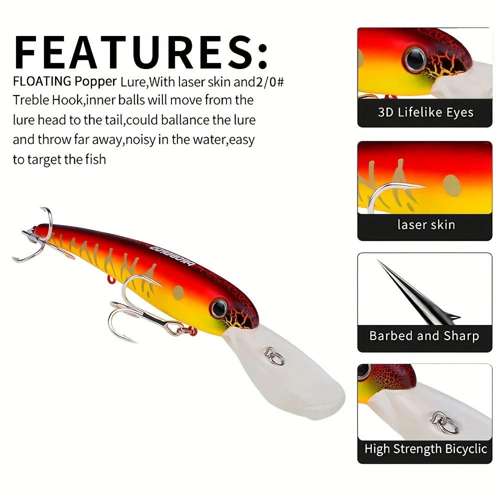 Señuelo flotante Popper – Cebo artificial realista 20cm para bass y lucioperca - imagen 5