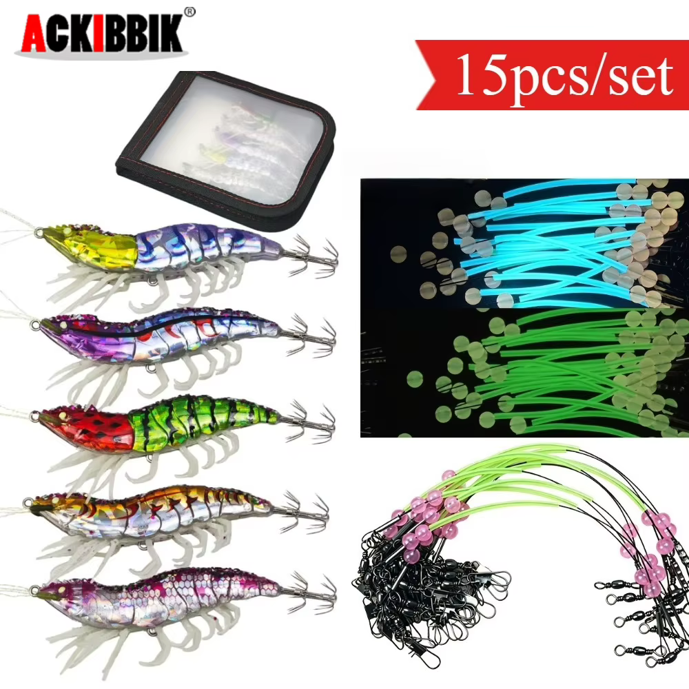 Señuelos luminosos calamares y camarones – Anzuelos integrados pesca - imagen 4