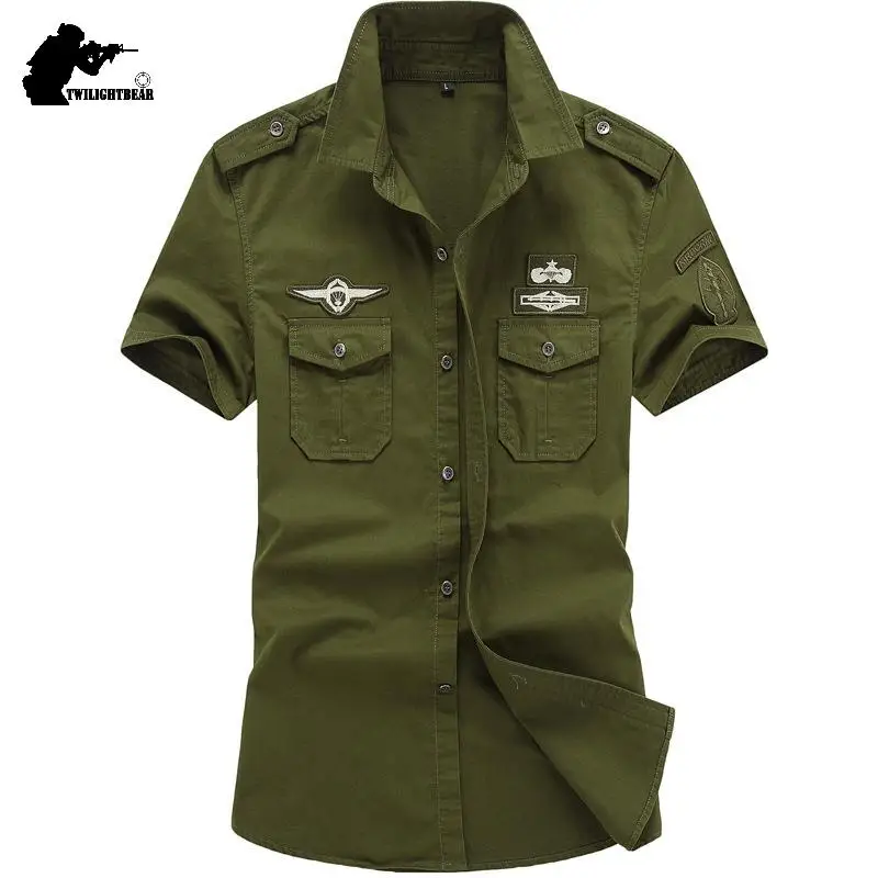 Camisa de pesca manga corta para hombre - Bordada en algodon talla 6XL