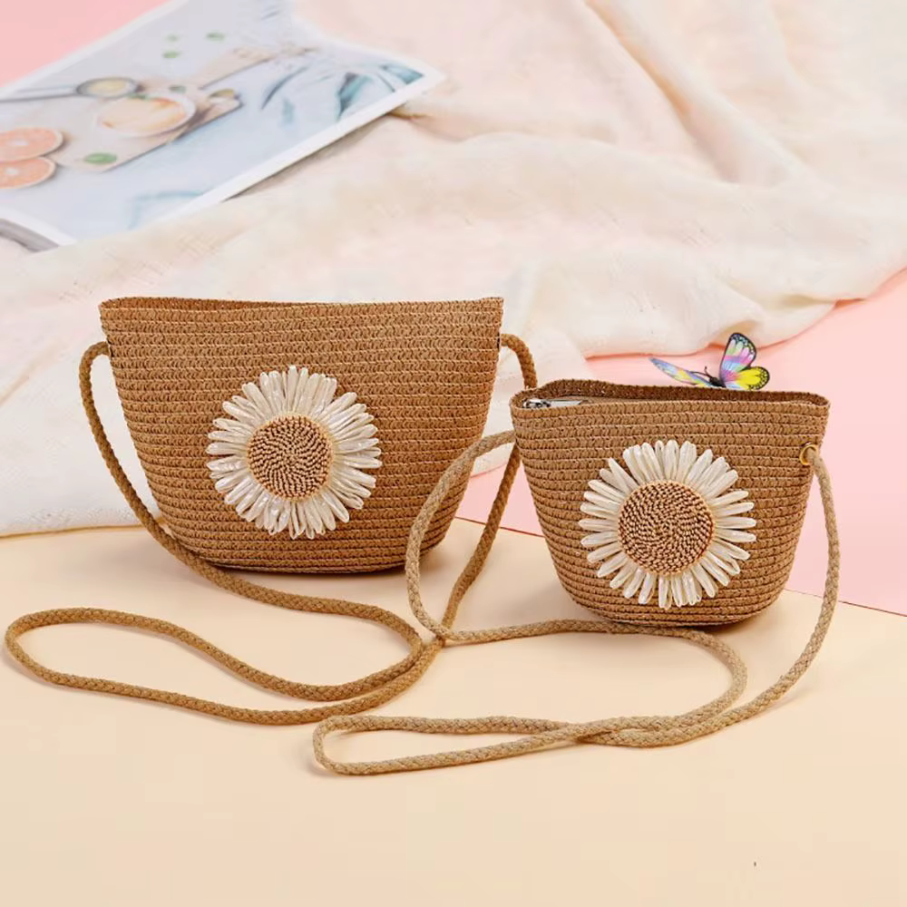 Monedero de paja con forma de concha – Bolso de playa femenino - imagen 3