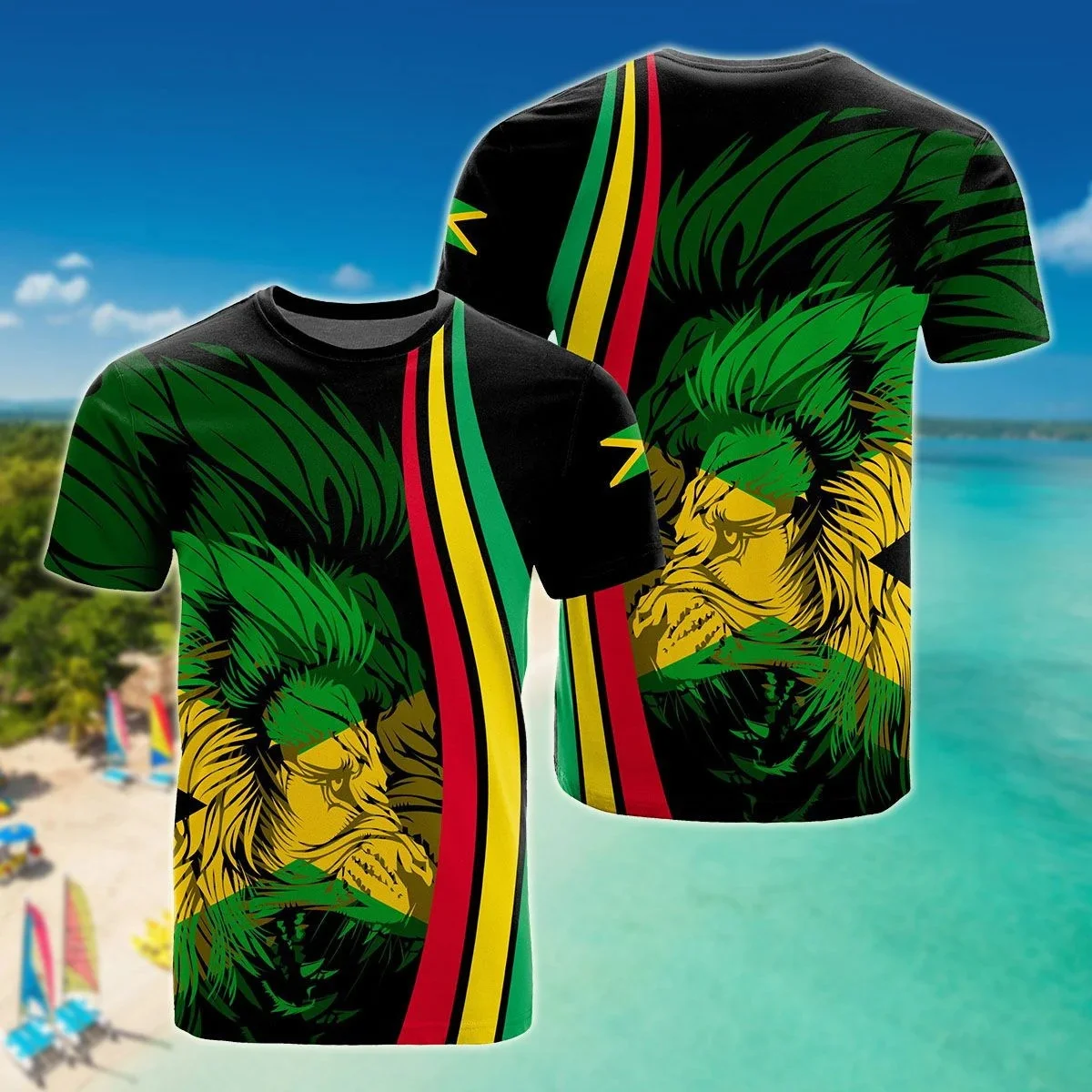 Camiseta PLstar Cosmos Jamaica con escudo León 3D estilo verano - imagen 2