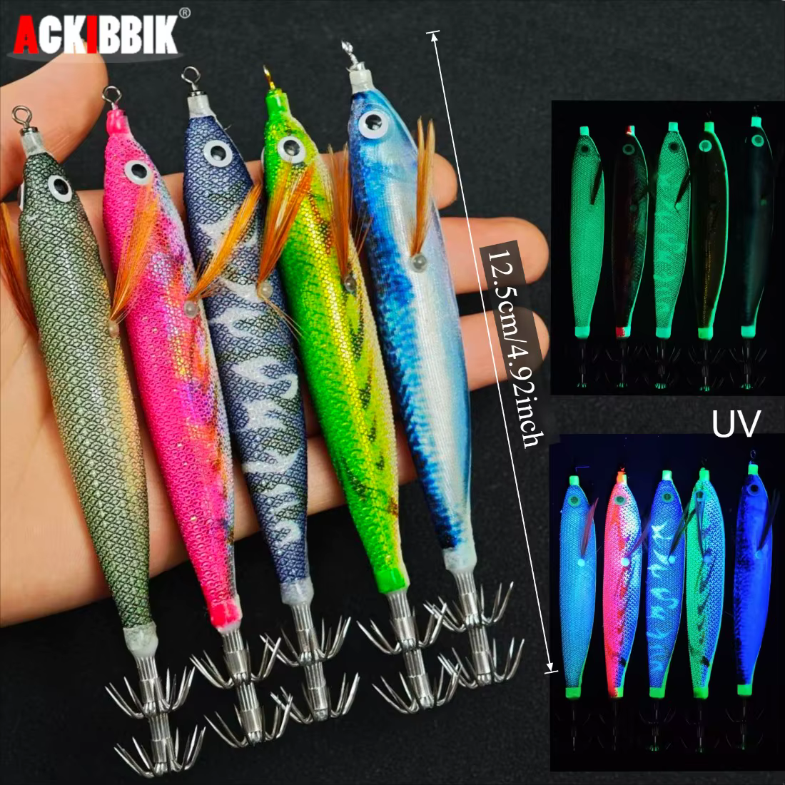 Egi para calamar, señuelo horizontal tipo camarón UV que brilla - imagen 2