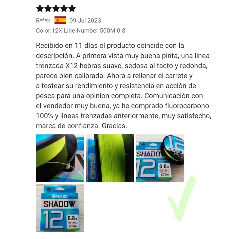 Sedal Trenzado Multifilamento 8 hebras – 500m PE japonés resistencia - imagen 3
