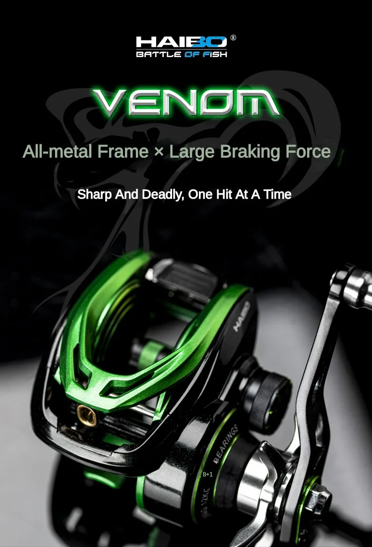 Vista frontal del carrete HAIBO VENOM