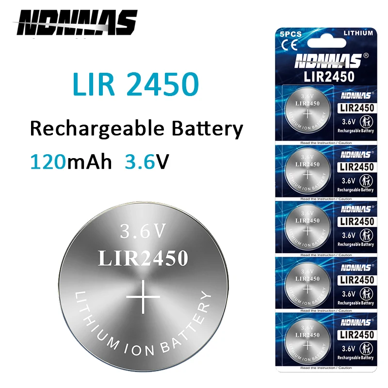Batería Botón LIR2450 Recargable 3.6V Compatible CR2450
