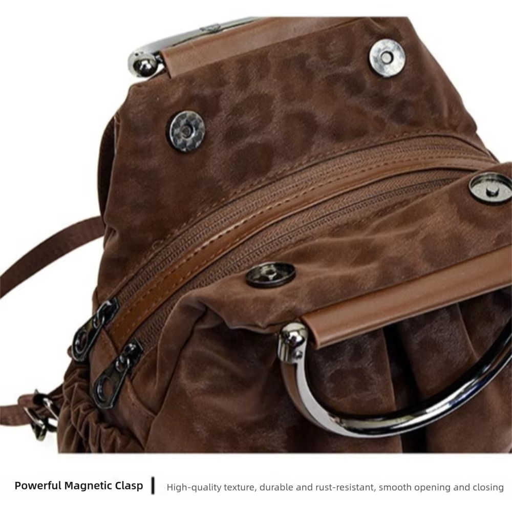Mochila estampado leopardo impermeable PU – Bolso escolar hombro viaje - imagen 3