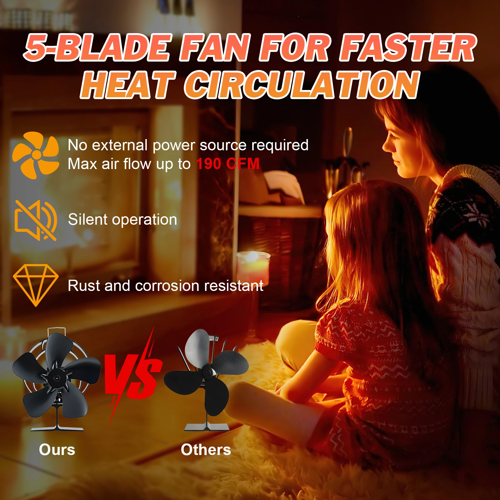 Ventilador para estufa de leña multiáspas impulsa el calor - imagen 5