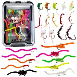 Moscas de pesca FREE FISHER con plumas y ninfa, caja EVA