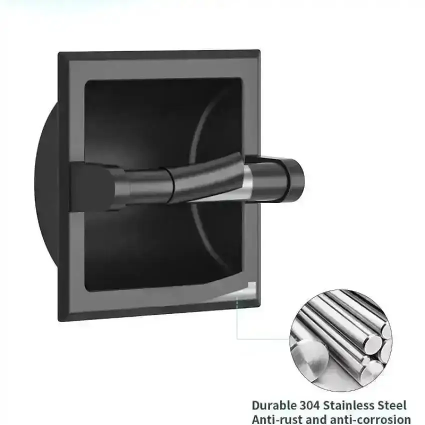 Portarrollos de papel higiénico negro de metal con montaje empotrado - imagen 4