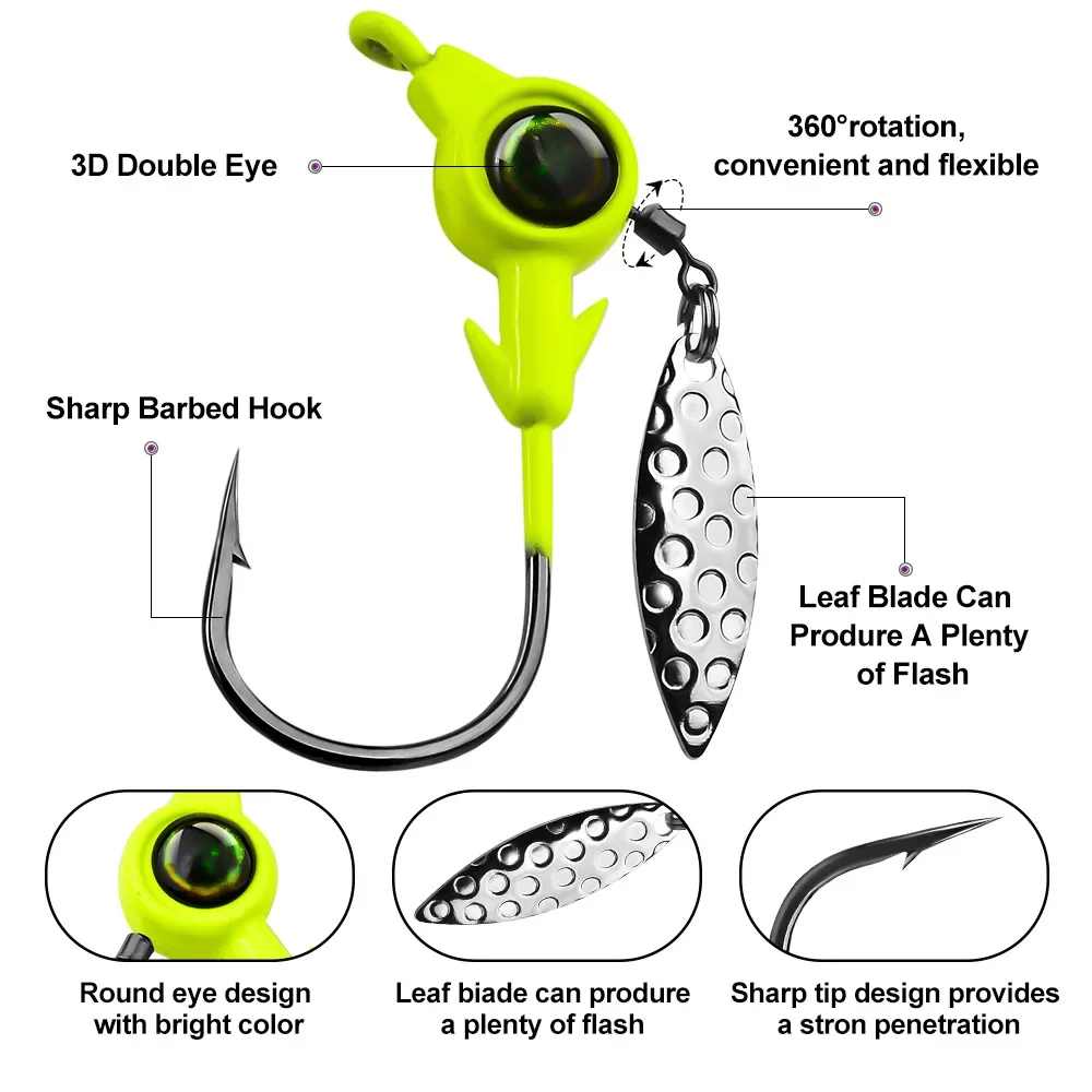 Jig head cuchara metálica con lentejuelas giratorias y cabeza plomada - imagen 2