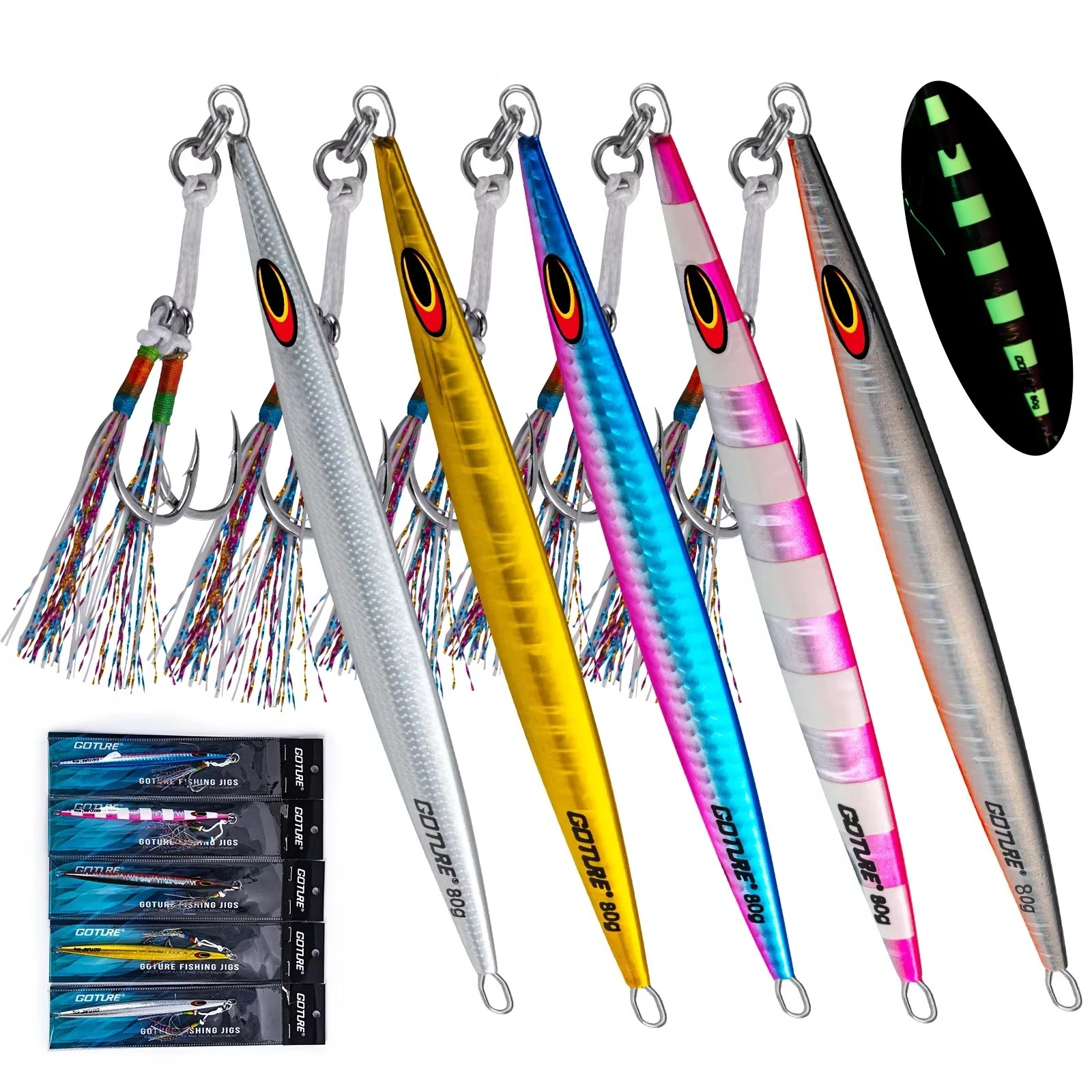 Goture Jig Cuchara metálico luminoso para pesca nocturna de alta mar - imagen 5