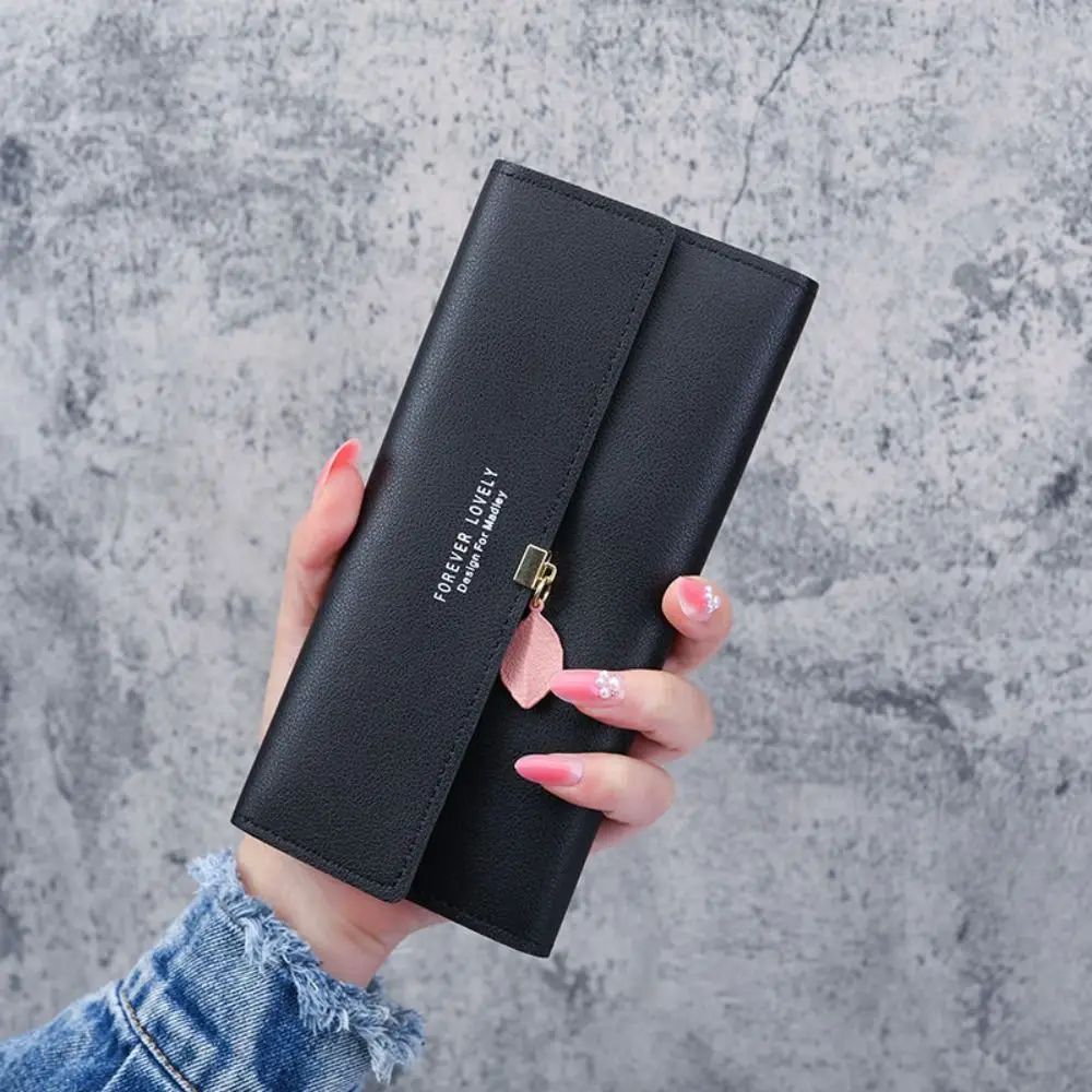 Cartera de cuero PU larga para mujer con broche y borlas - imagen 2