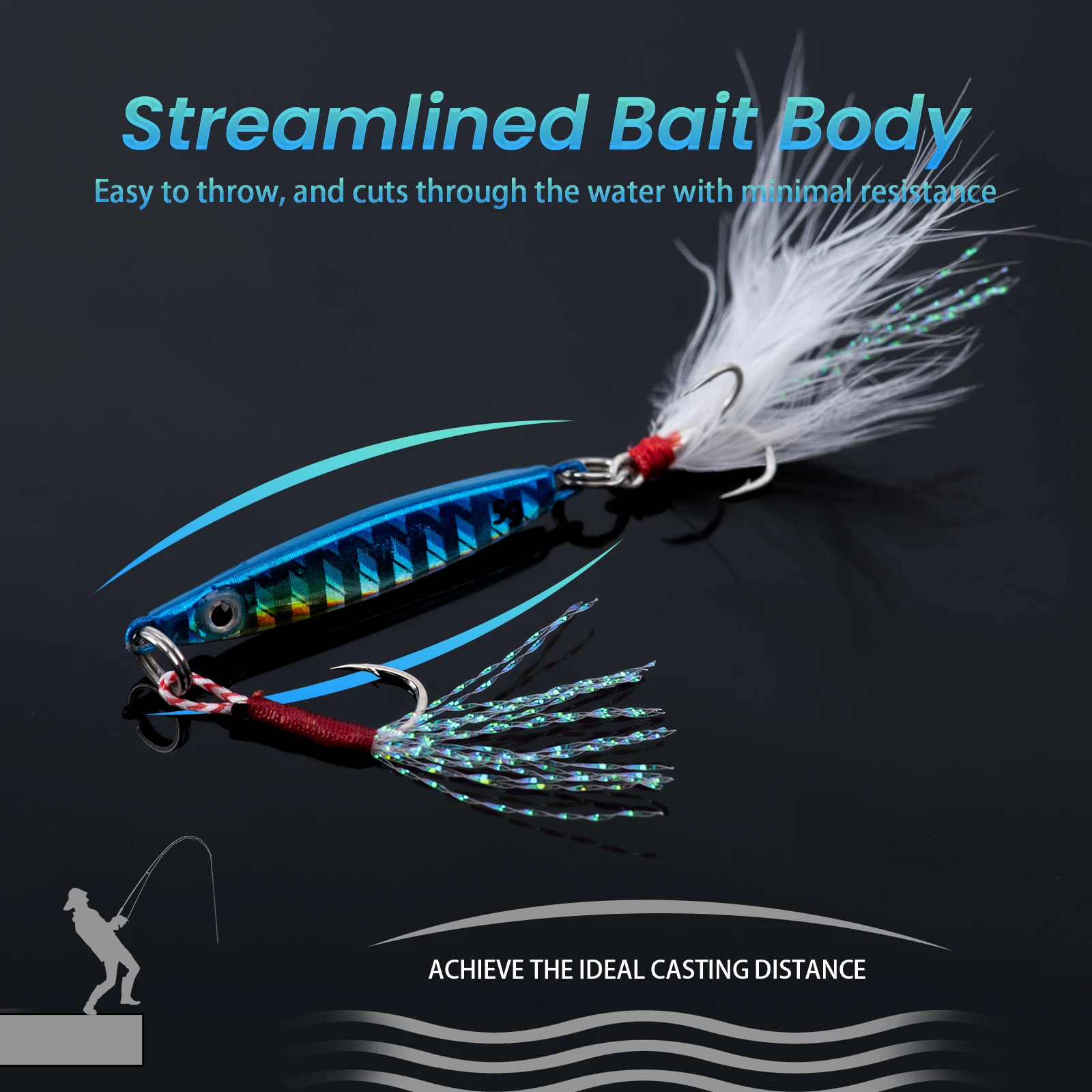 Goture señuelo jigging metálico con pluma y anzuelo triple para pesca - imagen 3