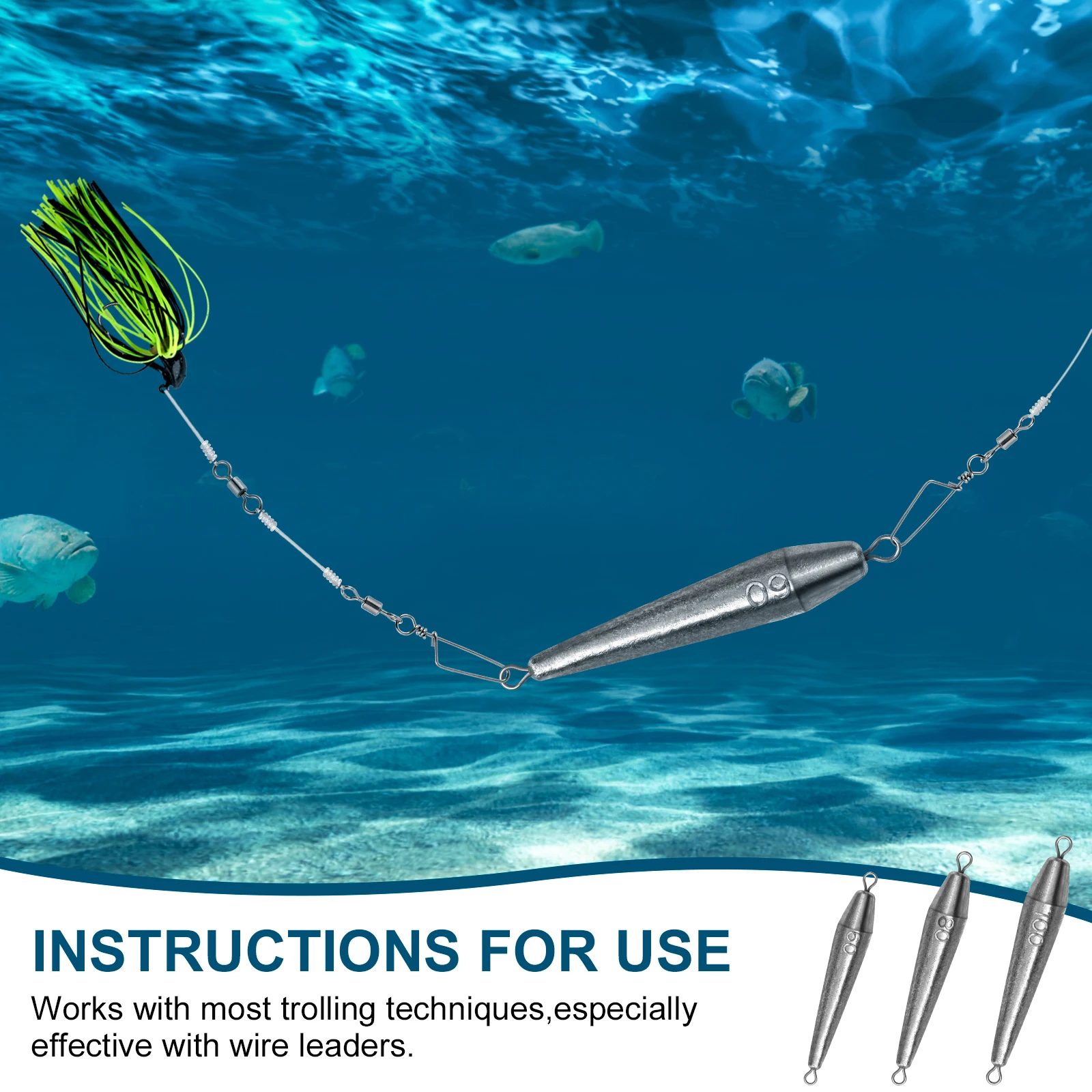 THKFISH Plomos torpedo en línea para trolling – doble anilla agua dulce - imagen 4