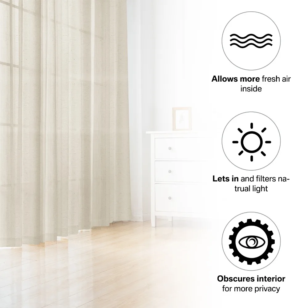 Cortina de lino gasa natural – translúcida para dormitorio y salón - imagen 3