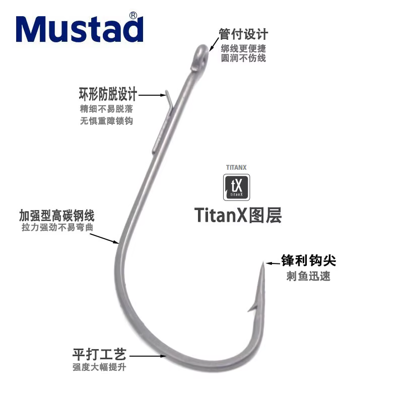 Mustad AG34045-TX anzuelo obstáculo Texas mango recto reforzado - imagen 4