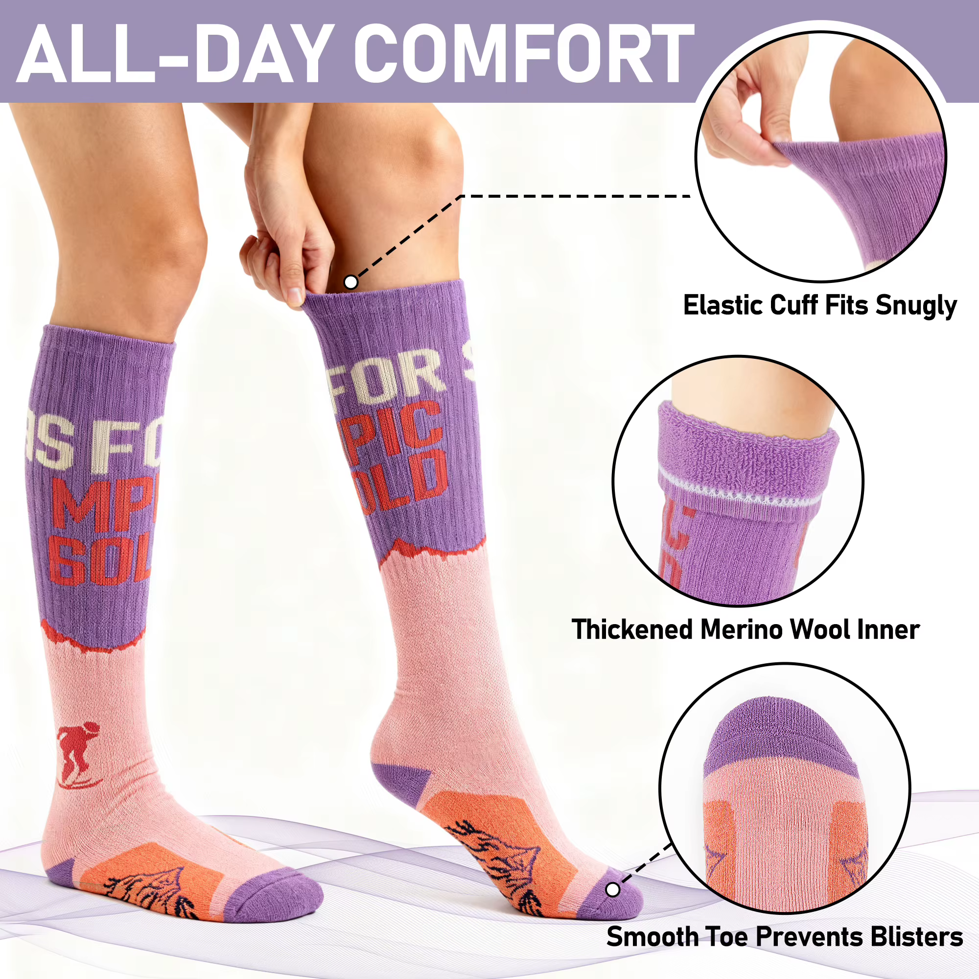 Calcetines de lana hasta la rodilla – Calor y estilo para esquí - imagen 3