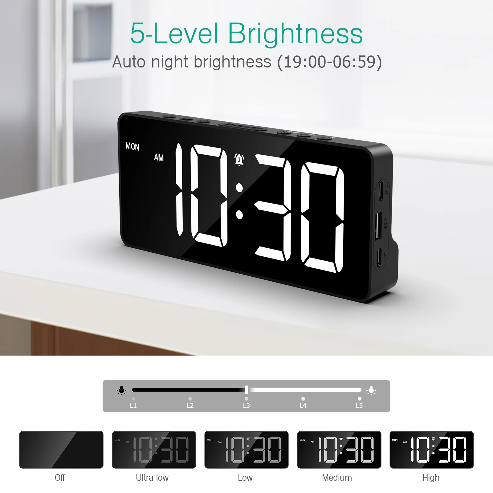 Reloj despertador digital AMIR con pantalla LED grande y 4 alarmas - imagen 2