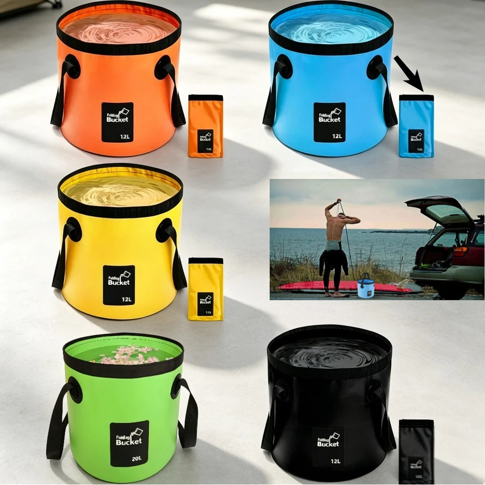 Cubo plegable para almacenar agua con correas, pensado pesca - imagen 2