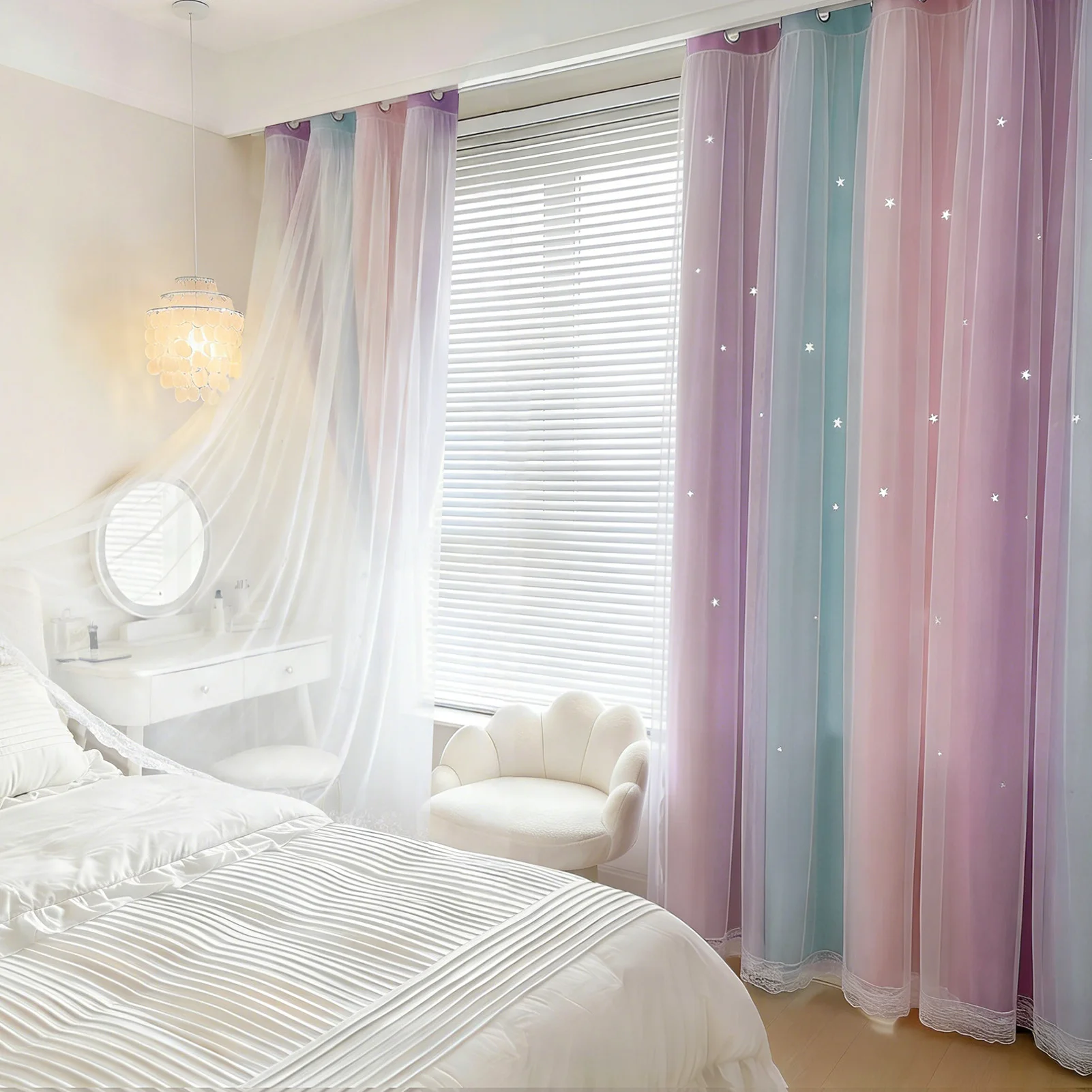 Cortinas arcoíris infantiles con estrellas y ojales antiguos - imagen 2