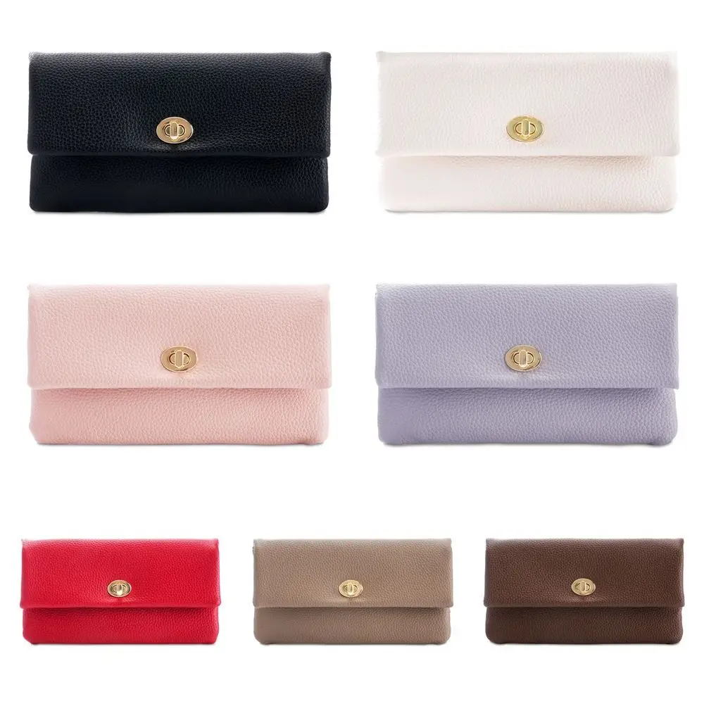 Cartera larga de piel PU con cremallera y hebilla metálica
