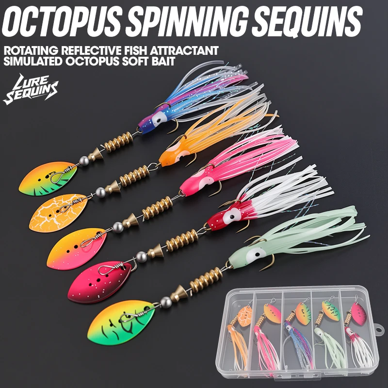 Señuelos cuchara luminosos biónicos con vinilo de pulpo para lubina y trucha - imagen 3