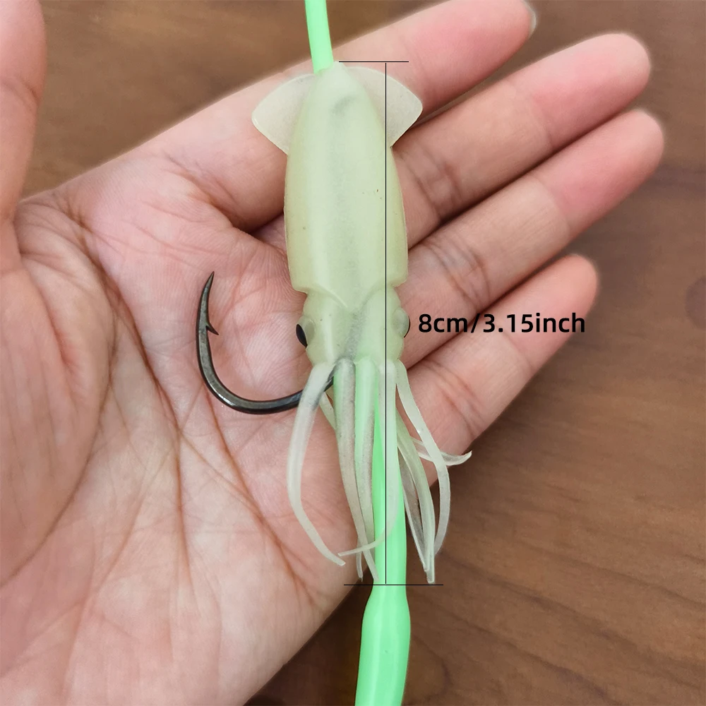 Aparejo multi anzuelo 4 con señuelo calamar luminoso – 130cm para aguas profundas