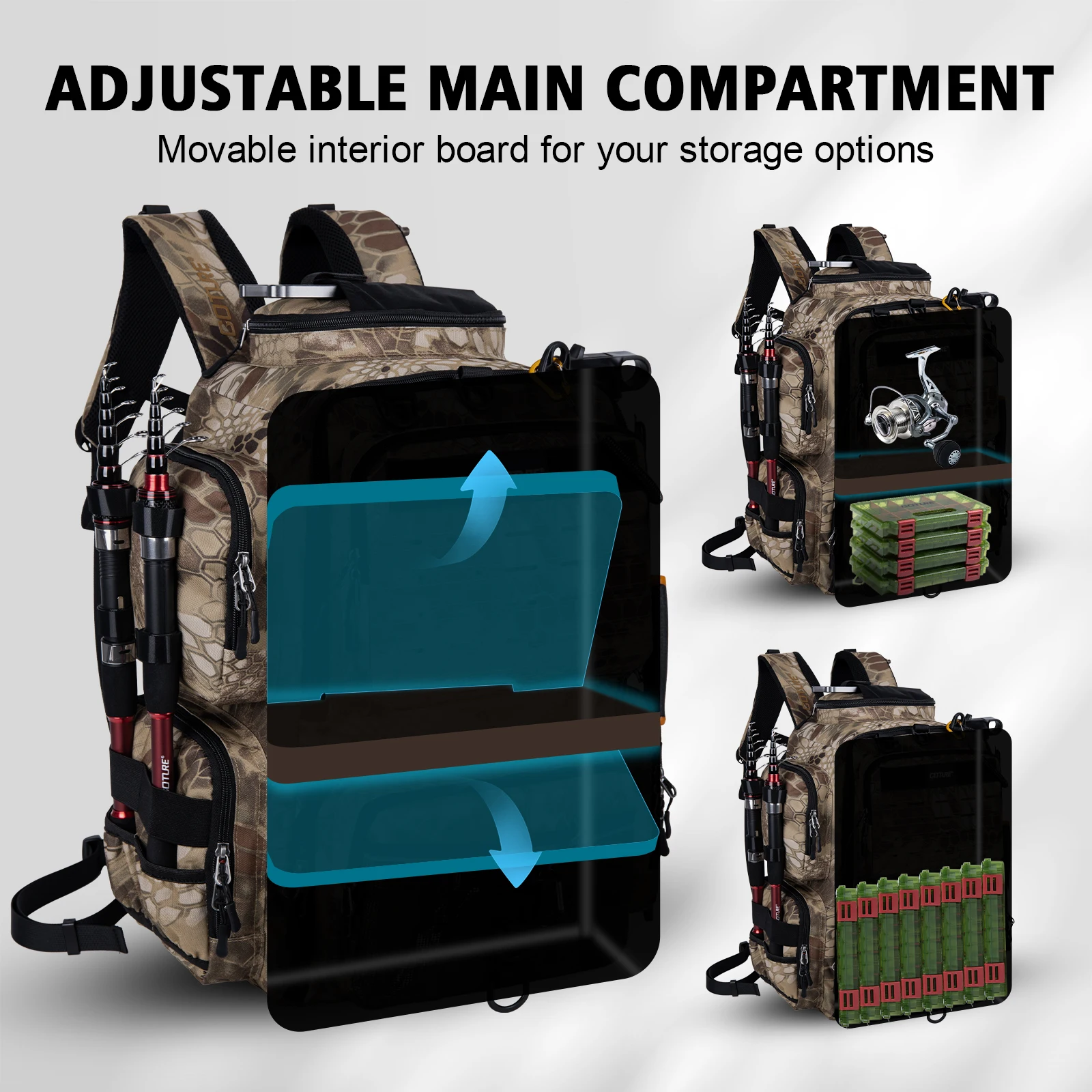 Mochila de pesca Goture Multipocket impermeable con soporte de cañas - imagen 4