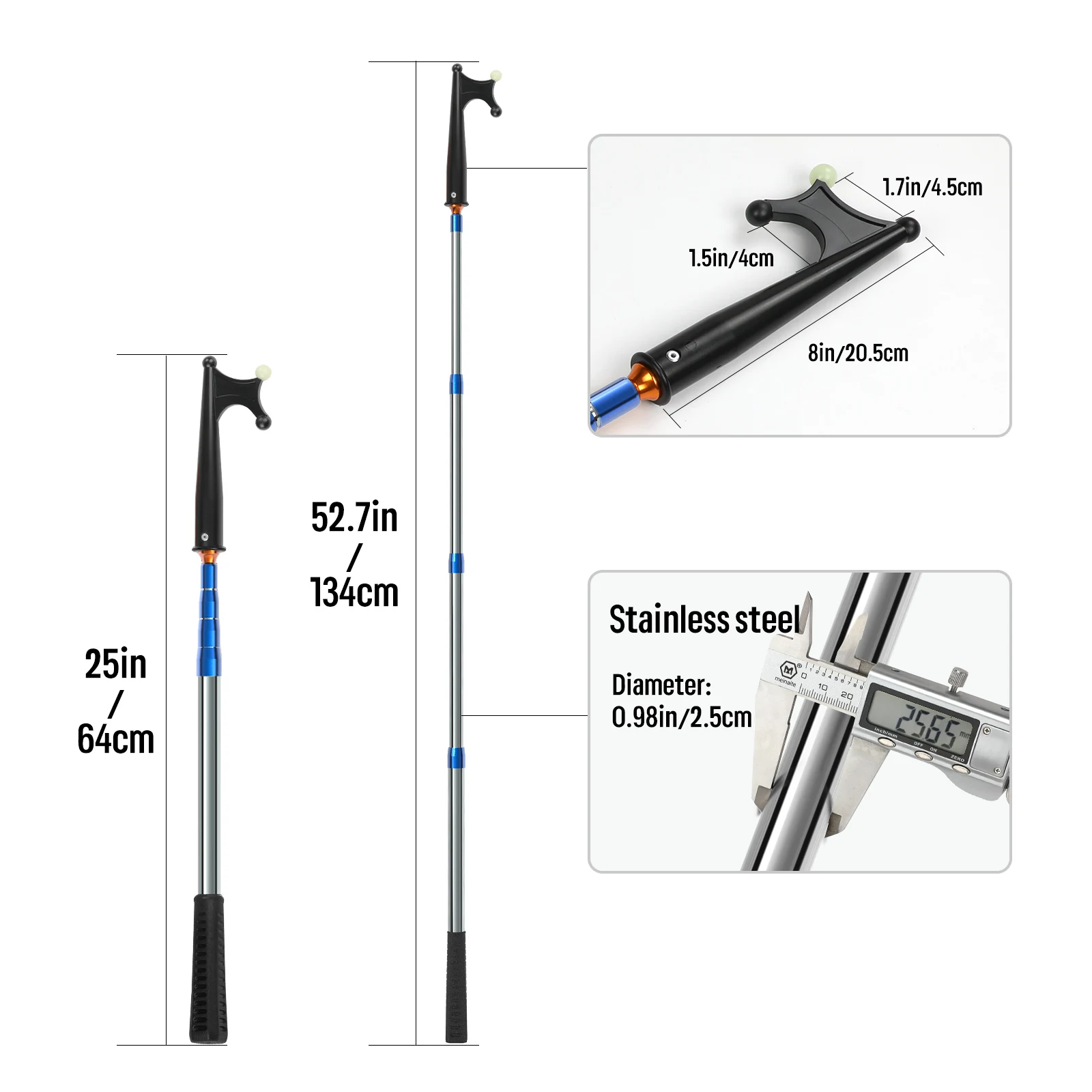 SANLIKE Bichero telescópico de acero inoxidable para barco - imagen 4