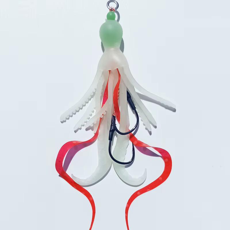 Kabura Tenya Snapper Jig con falda de silicona luminoso - imagen 2
