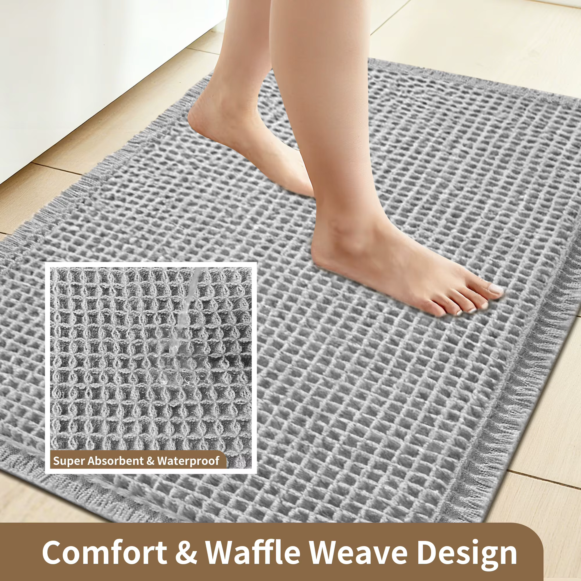 Alfombra de baño waffle súper absorbente de secado rápido lavable - imagen 2