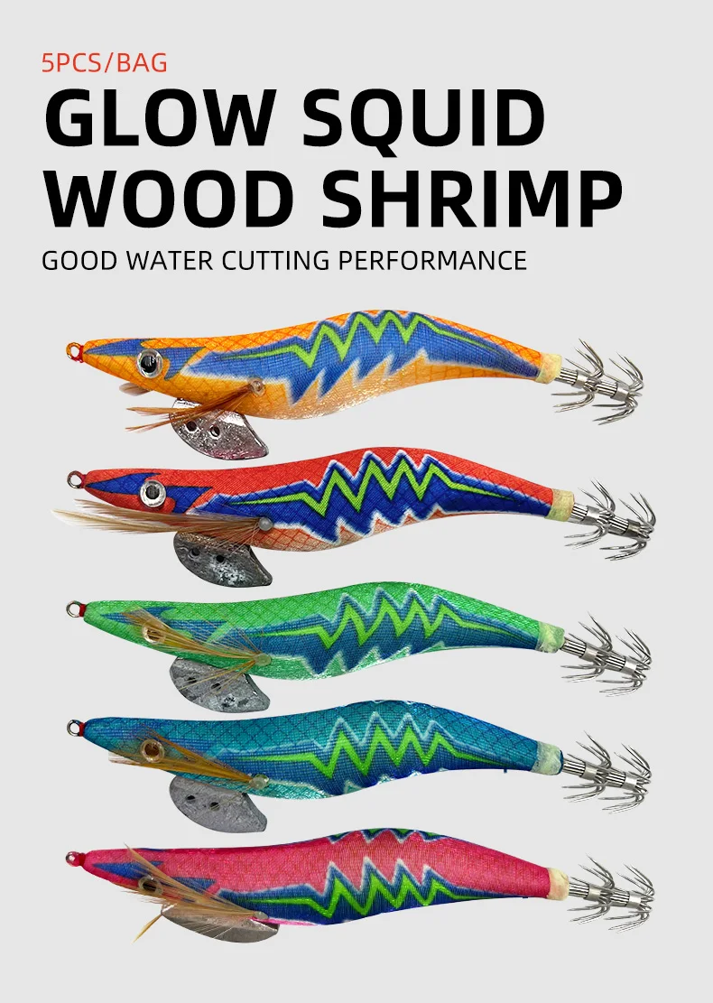 ShareShark señuelos luminosos de madera con forma de camarón y calamar