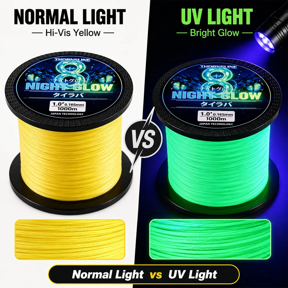 Línea de pesca trenzada Thornsline PE luminosa con abrasión