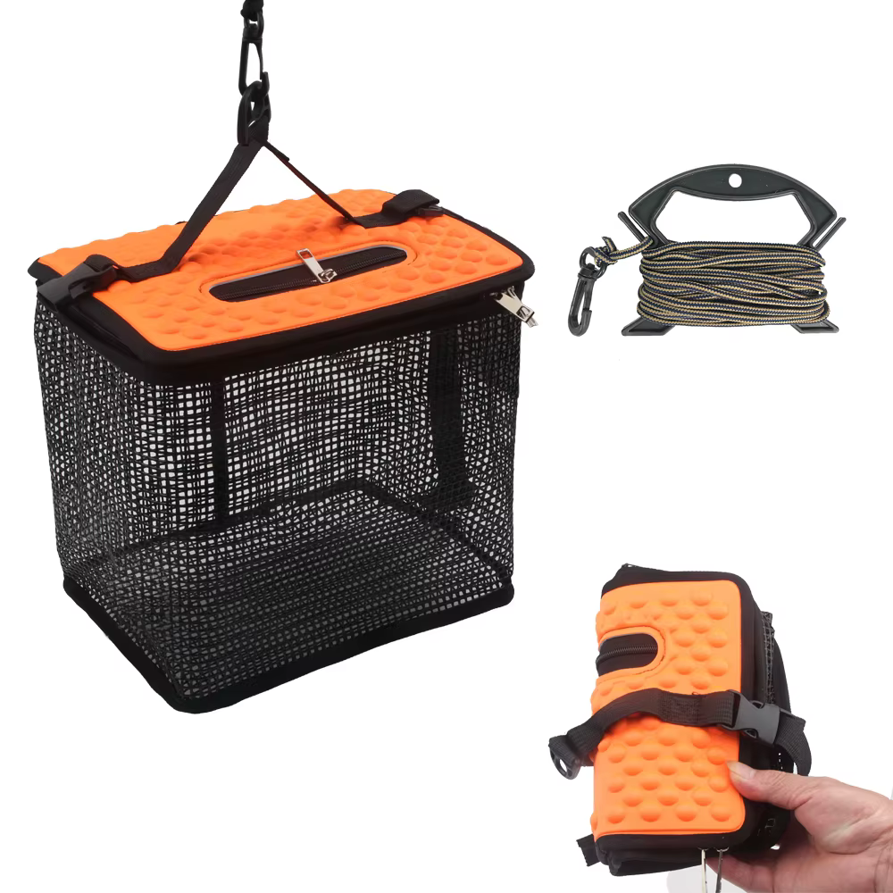 Cubo plegable flotante con red de malla para pesca deportiva - imagen 4
