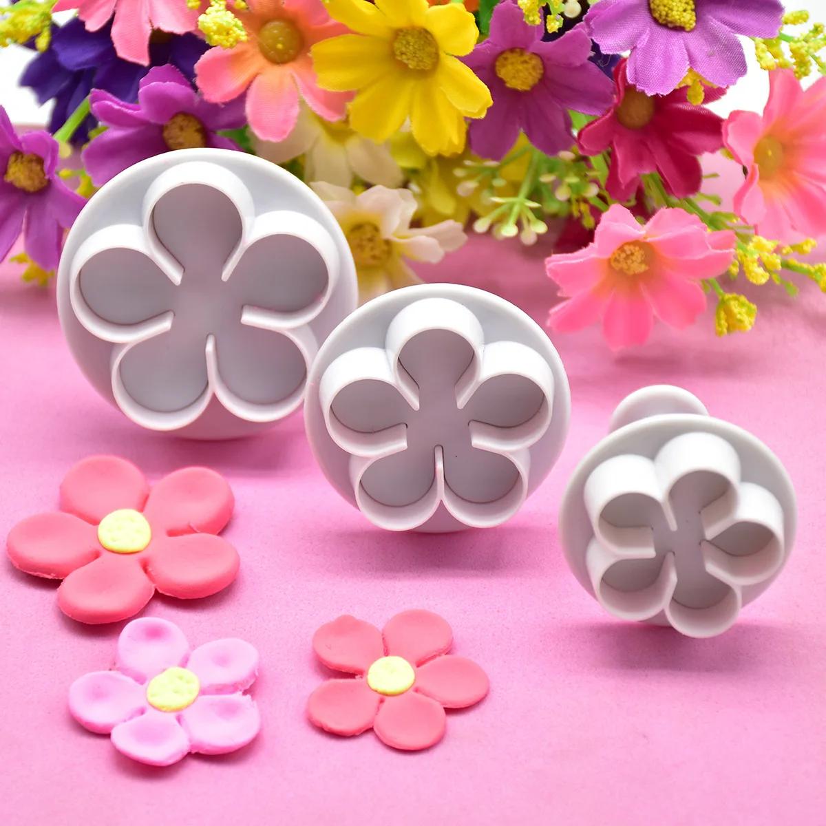 Set 3 herramientas fondant: cortadores de galletas y moldes florales - imagen 3