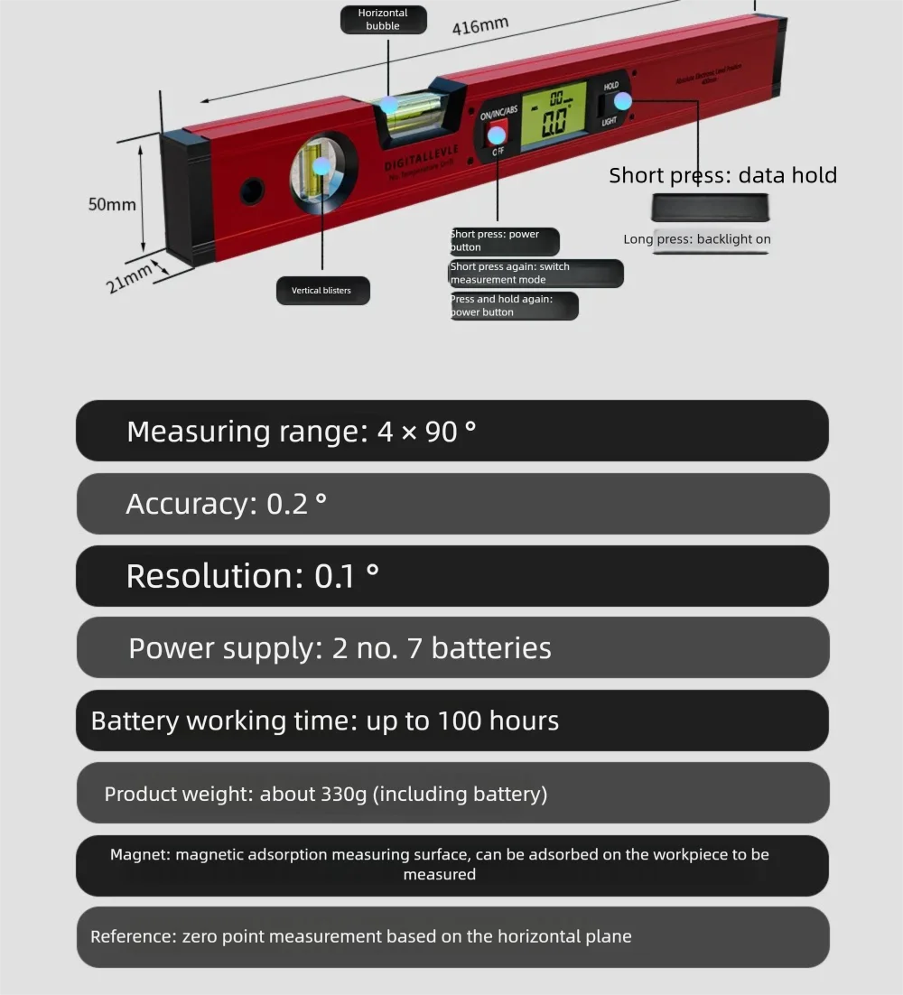 Regla de nivel digital LTOOLS de 40 cm con pantalla y base magnética