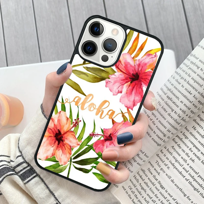 Vista frontal de la funda Hawaii Aloha con estampado tropical