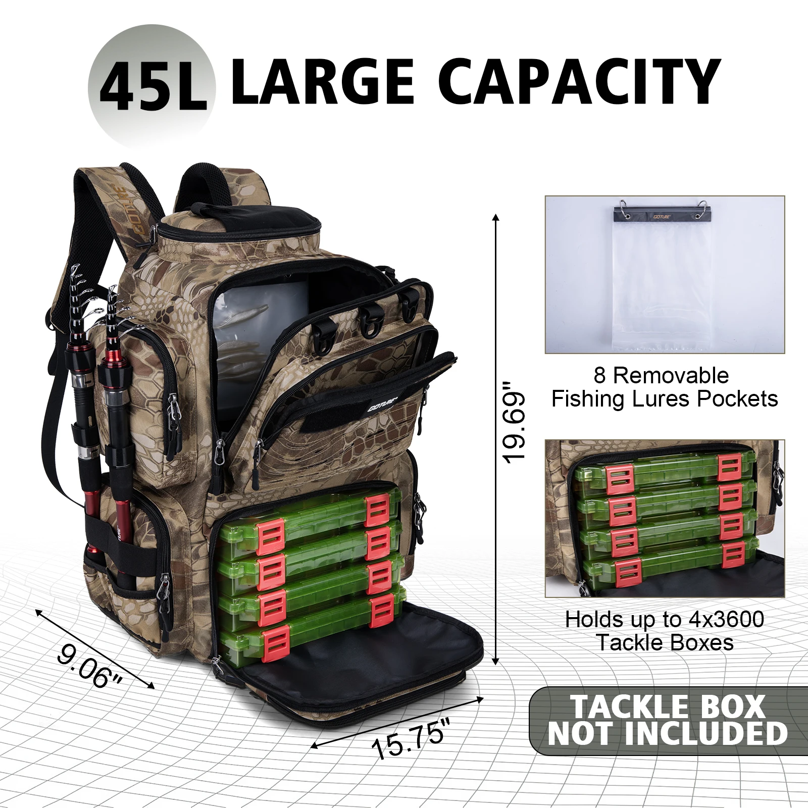 Bolsa de aparejos pesca Goture transpirable impermeable con arnés