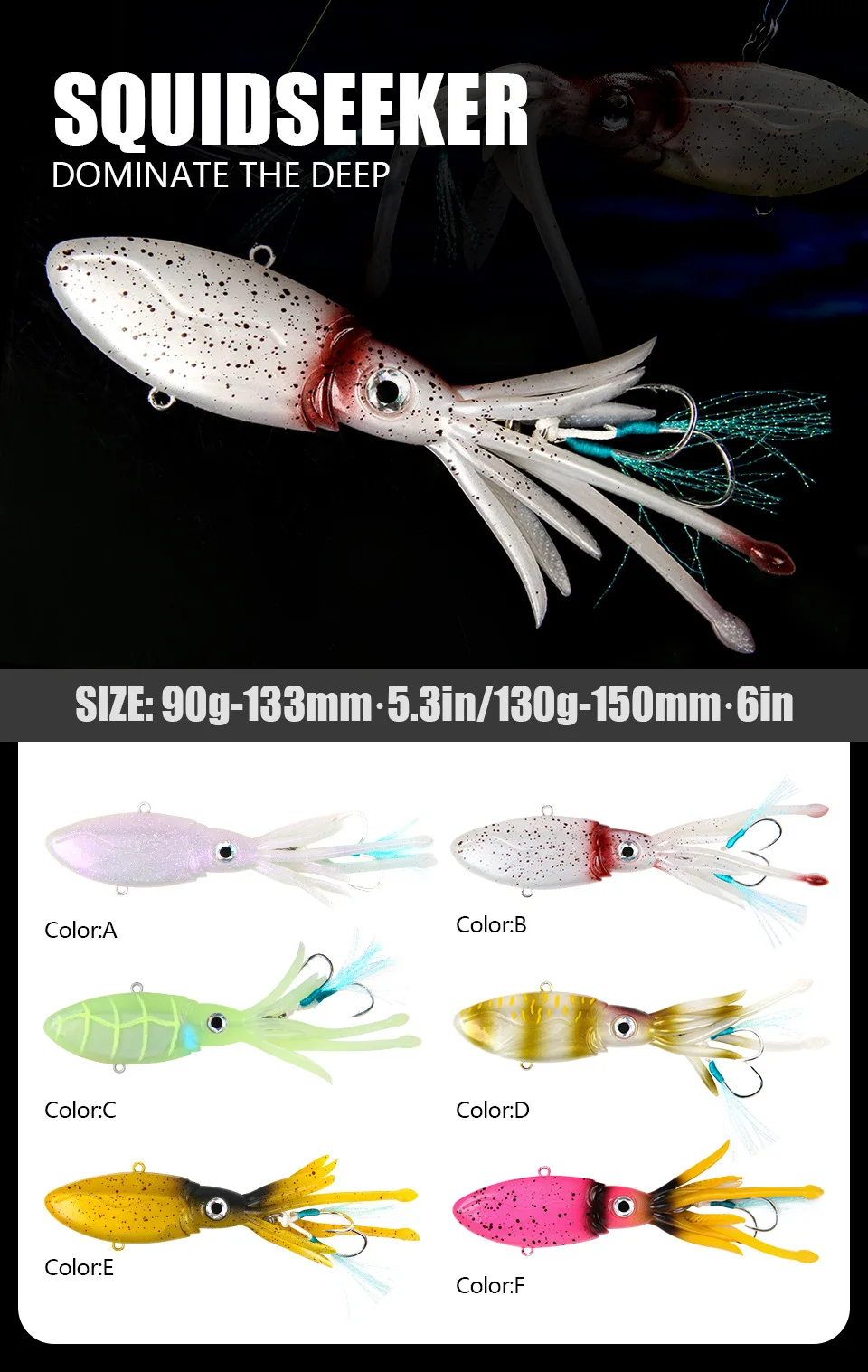 Señuelo luminoso tipo pulpo/squid suave TPE con acabado UV