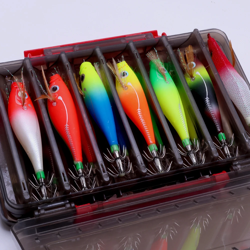 Cebo calamar luminoso con ganchos para pesca en mar desde costa