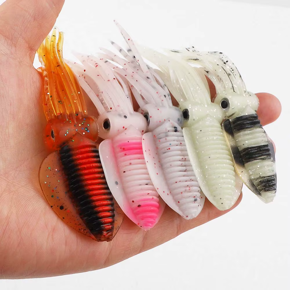 Señuelo calamar suave luminoso UV para pesca en mar