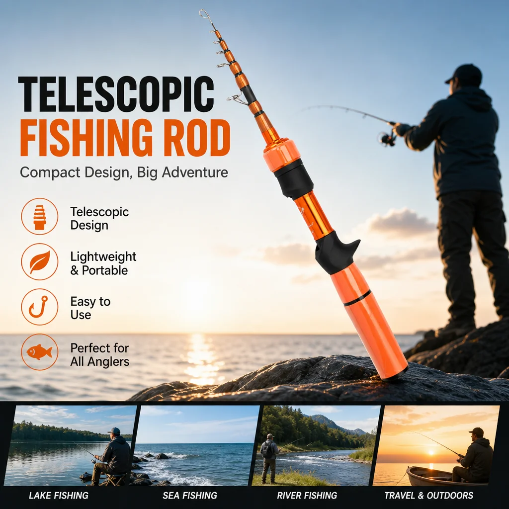 Caña de pescar telescópica portátil de fibra de carbono para pesca en río, lago y exterior - imagen 4