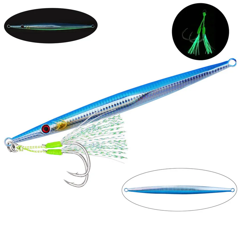 Señuelo metálico luminoso de hundimiento rápido para pesca en mar